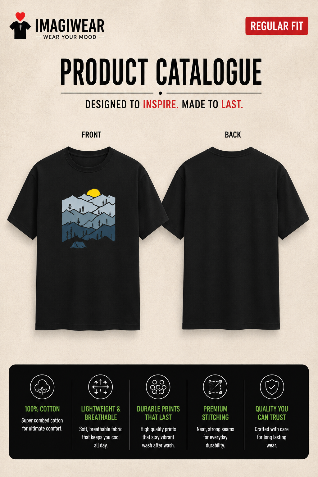Mountain Adventure T-Shirt – Camping & Sunset Mountain Graphic | Unisex Regular Fit 180 GSM