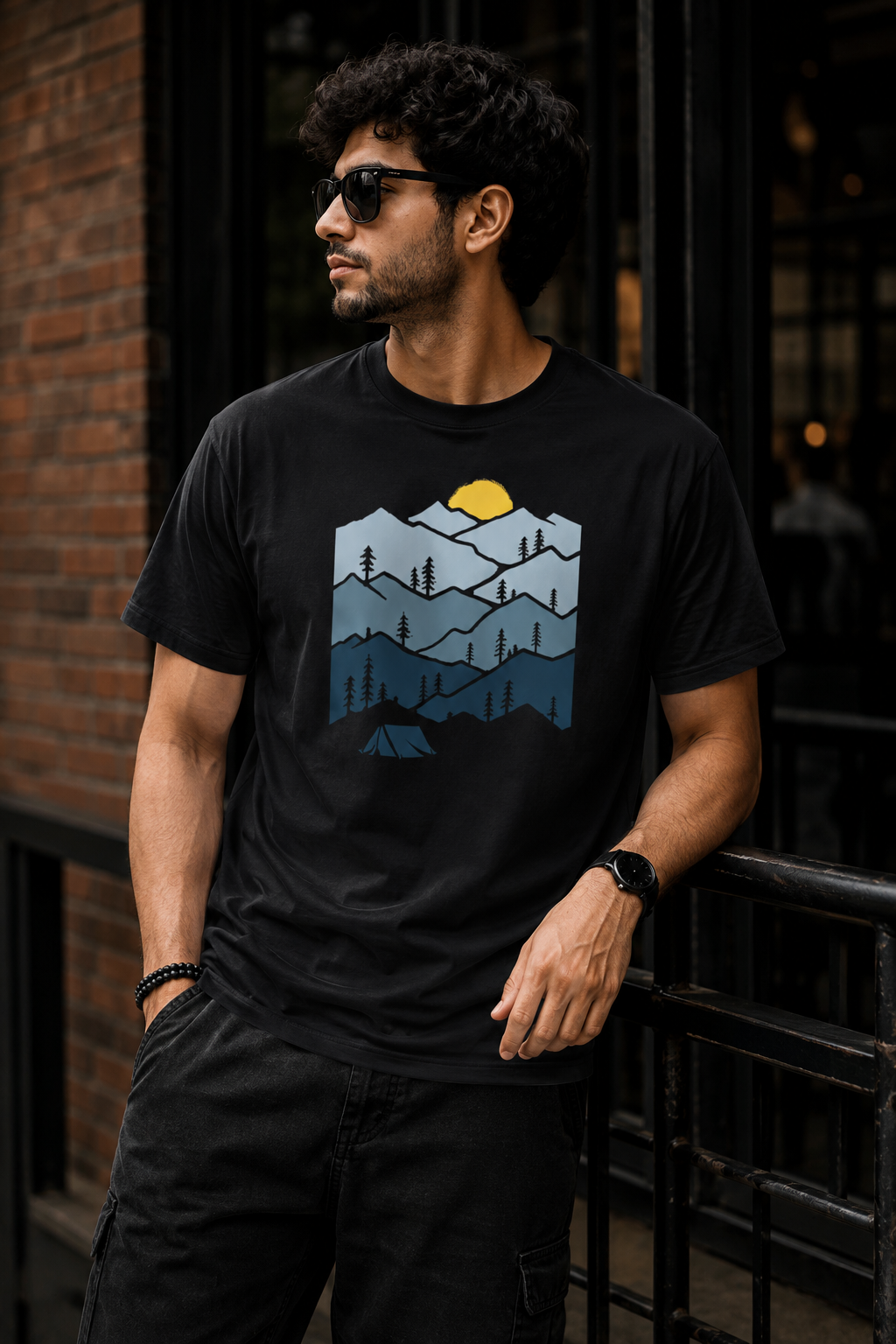 Mountain Adventure T-Shirt – Camping & Sunset Mountain Graphic | Unisex Regular Fit 180 GSM