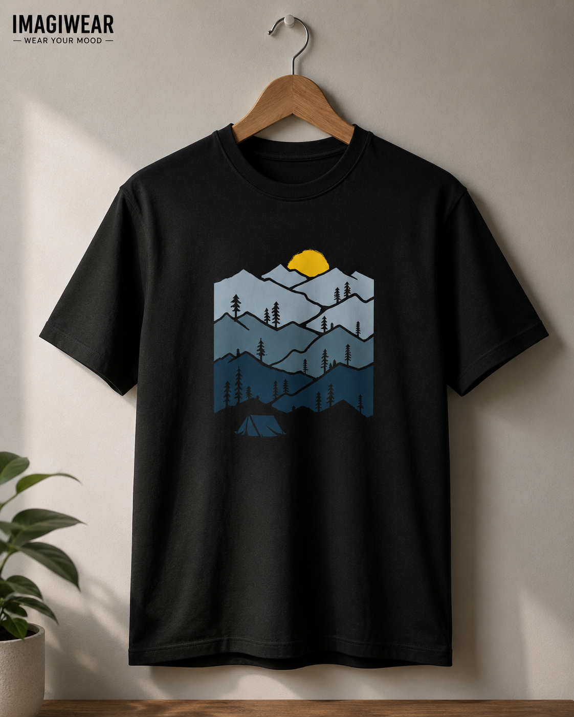 Mountain Adventure T-Shirt – Camping & Sunset Mountain Graphic | Unisex Regular Fit 180 GSM