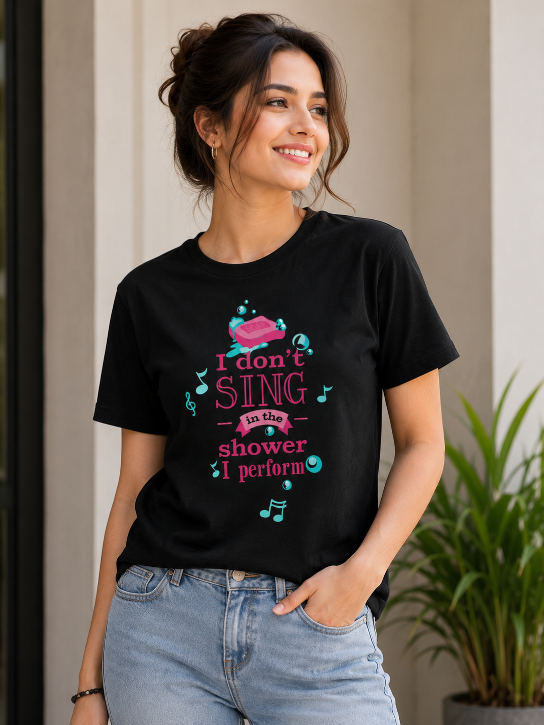 I Don’t Sing in the Shower, I Perform T-Shirt – Funny Music Graphic | Unisex Regular Fit