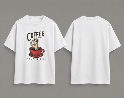 Coffee Always Comes First T-Shirt – Funny Coffee Graphic | Unisex Regular Fit