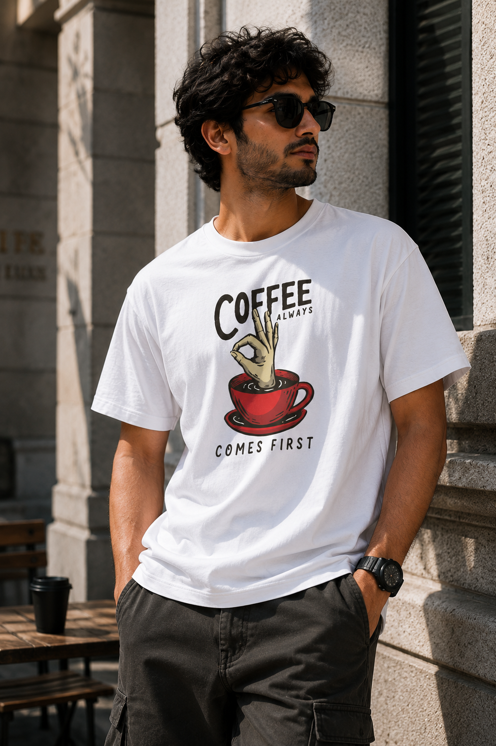 Coffee Always Comes First T-Shirt – Funny Coffee Graphic | Unisex Regular Fit