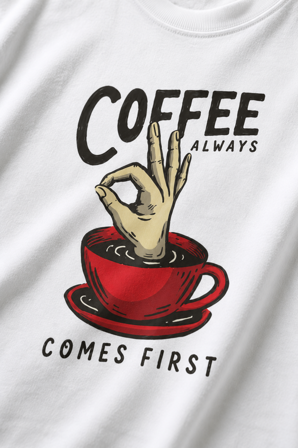 Coffee Always Comes First T-Shirt – Funny Coffee Graphic | Unisex Regular Fit