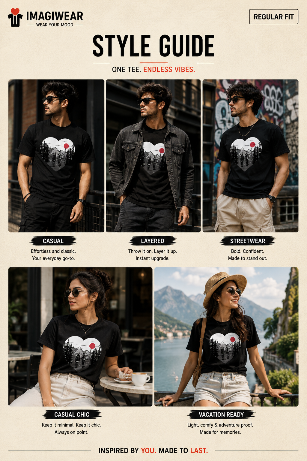 Mountain Love Hiking T-Shirt – Couple Adventure Graphic | Unisex Regular Fit 180 GSM