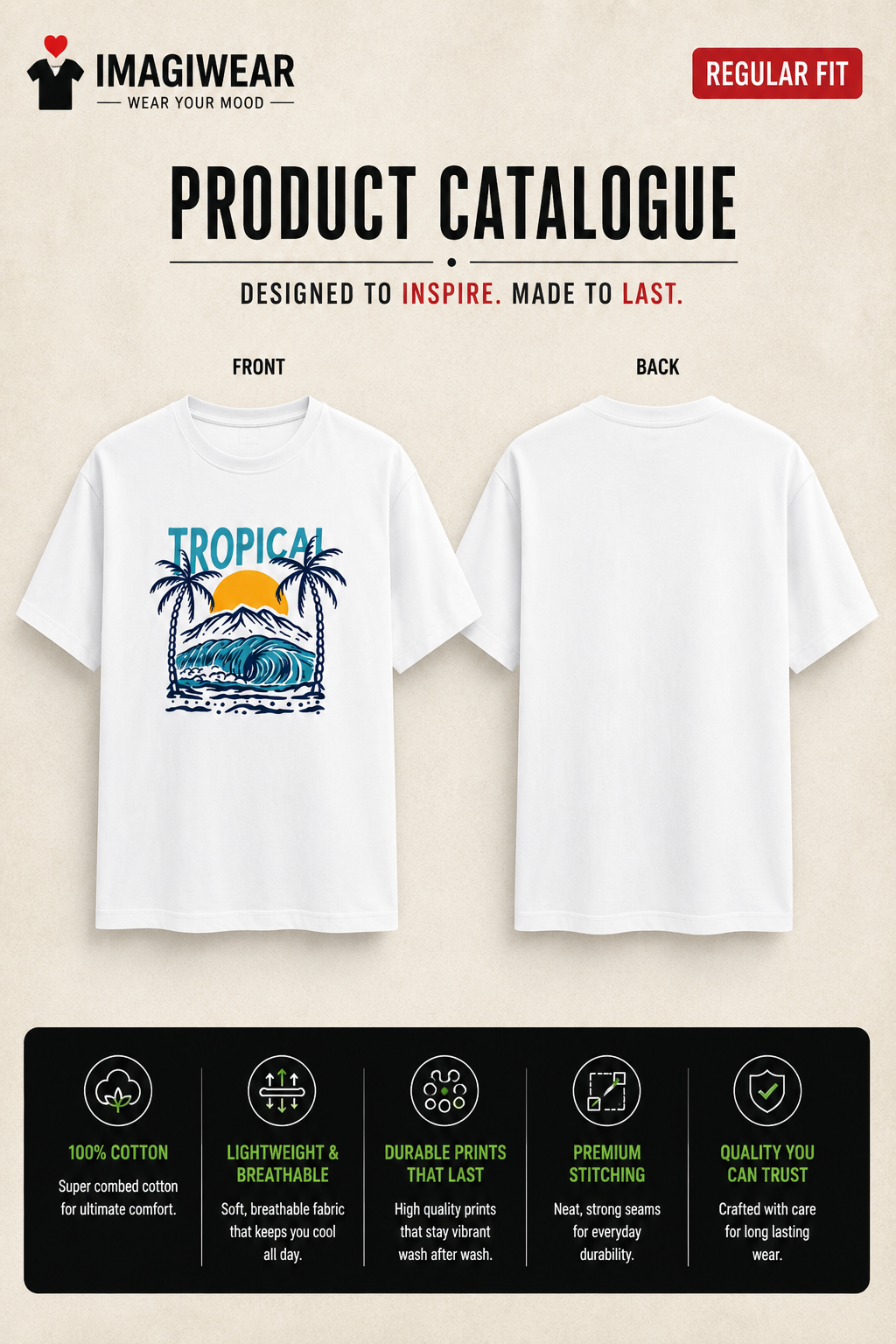 Tropical Mountain Surf T-Shirt – Palm Tree & Ocean Graphic | Unisex Regular Fit 180 GSM