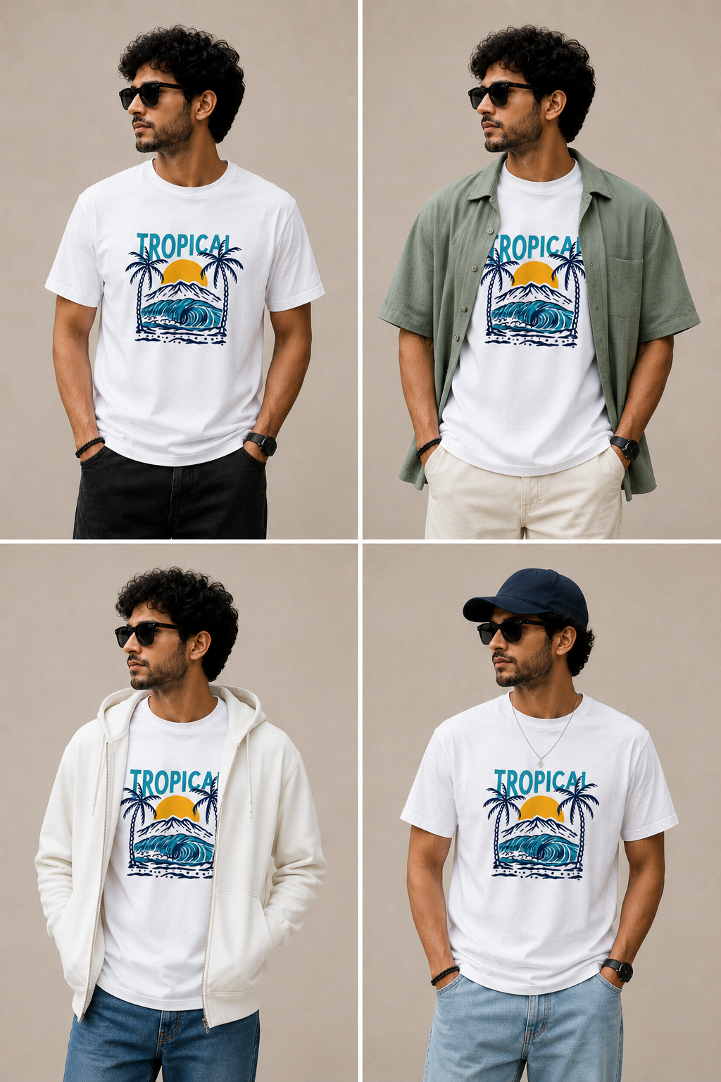 Tropical Mountain Surf T-Shirt – Palm Tree & Ocean Graphic | Unisex Regular Fit 180 GSM