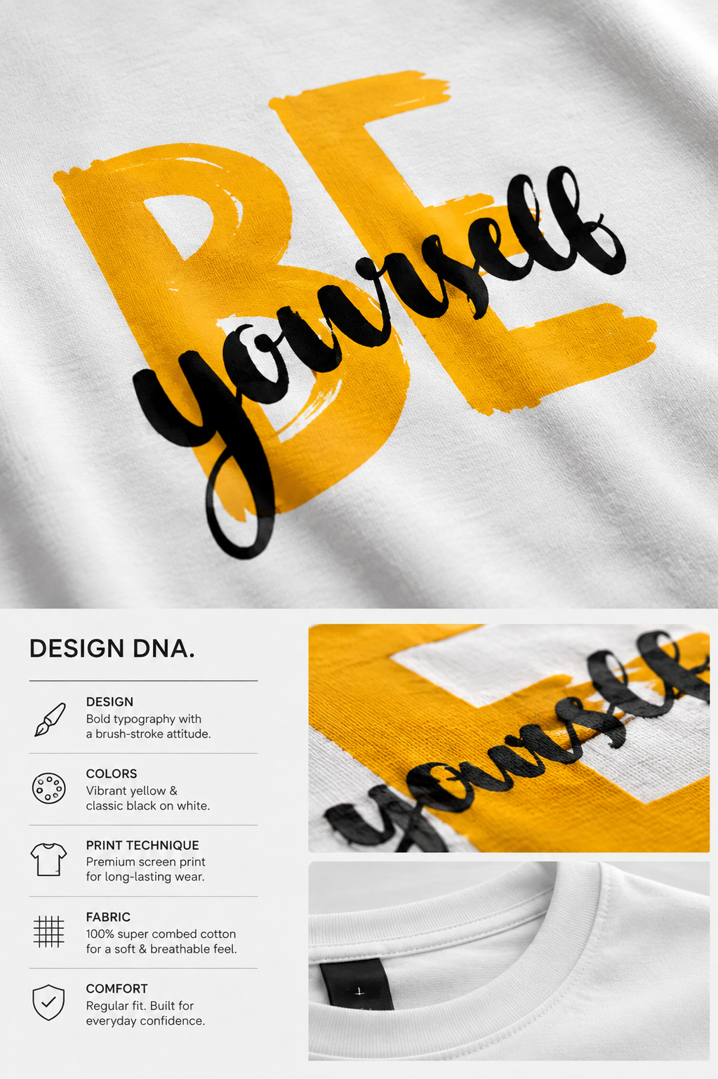 Be Yourself Brush Lettering | Regular Fit Unisex Graphic T-Shirt
