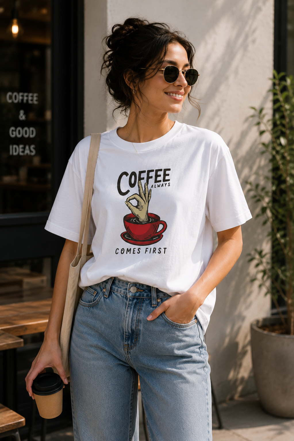 Coffee Always Comes First T-Shirt – Funny Coffee Graphic | Unisex Regular Fit