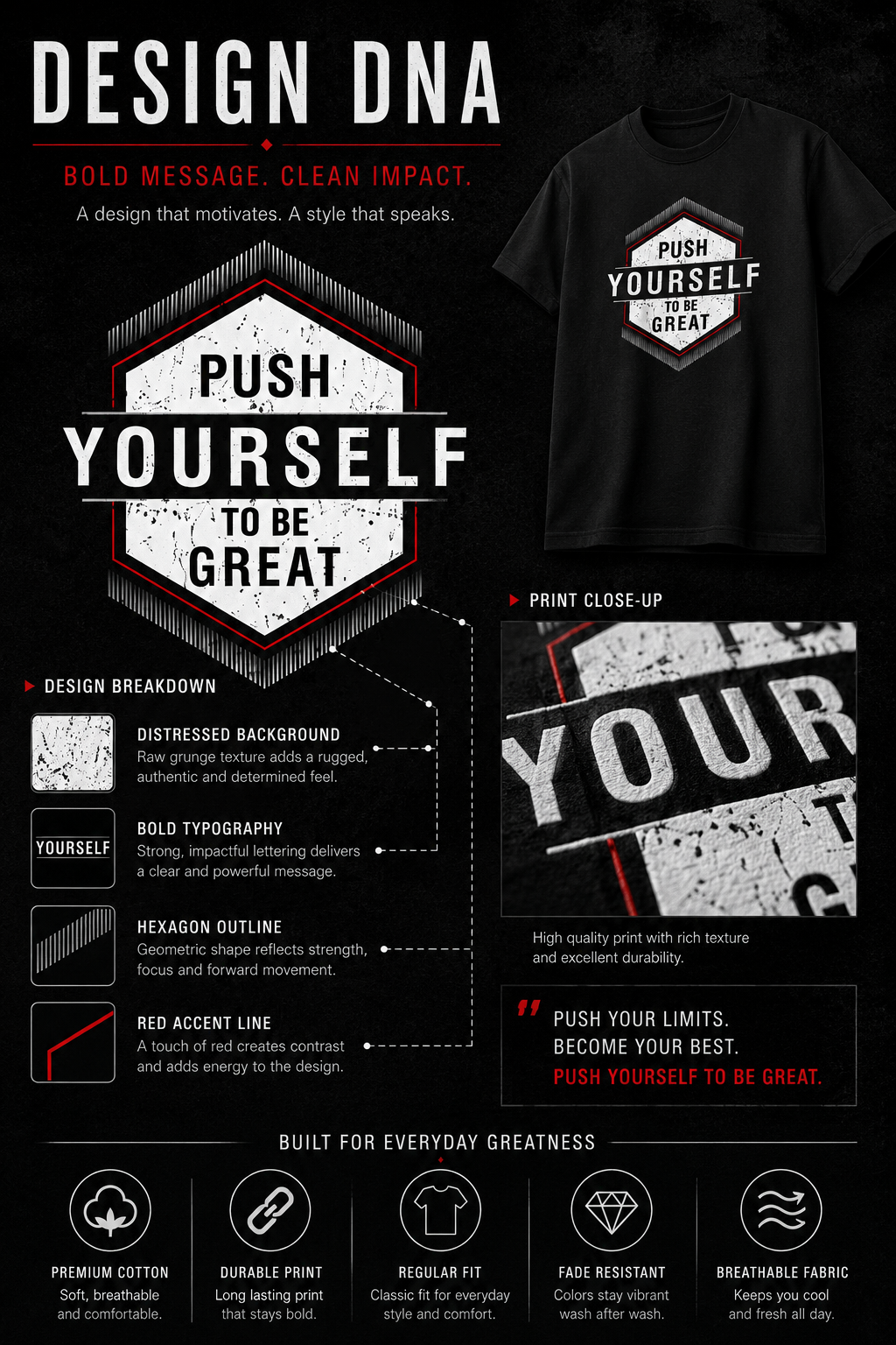 Push Yourself to Be Great Regular Fit T-Shirt