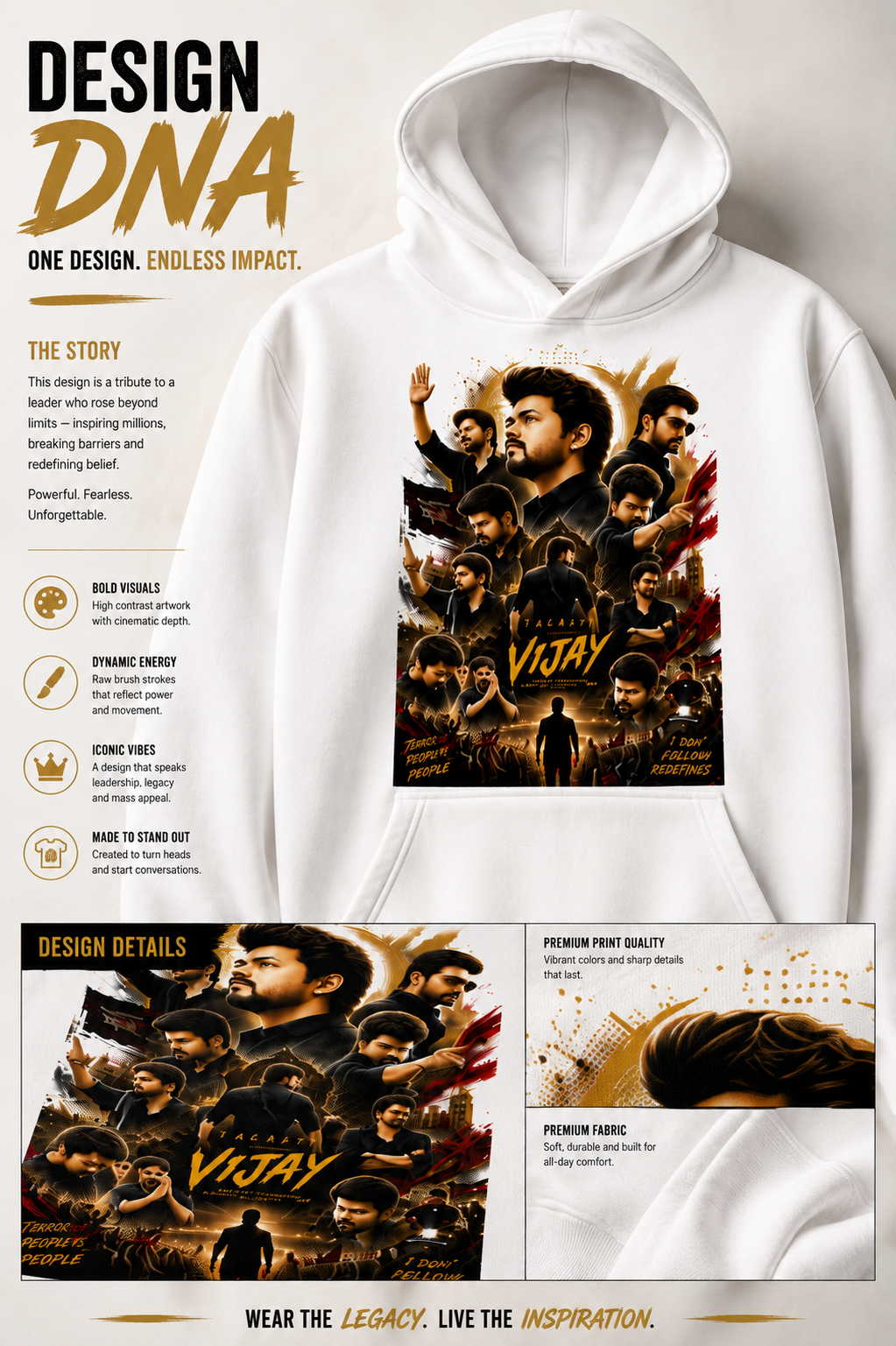Vijay Legacy Graphic Premium Unisex Hoodie | DTF Printed