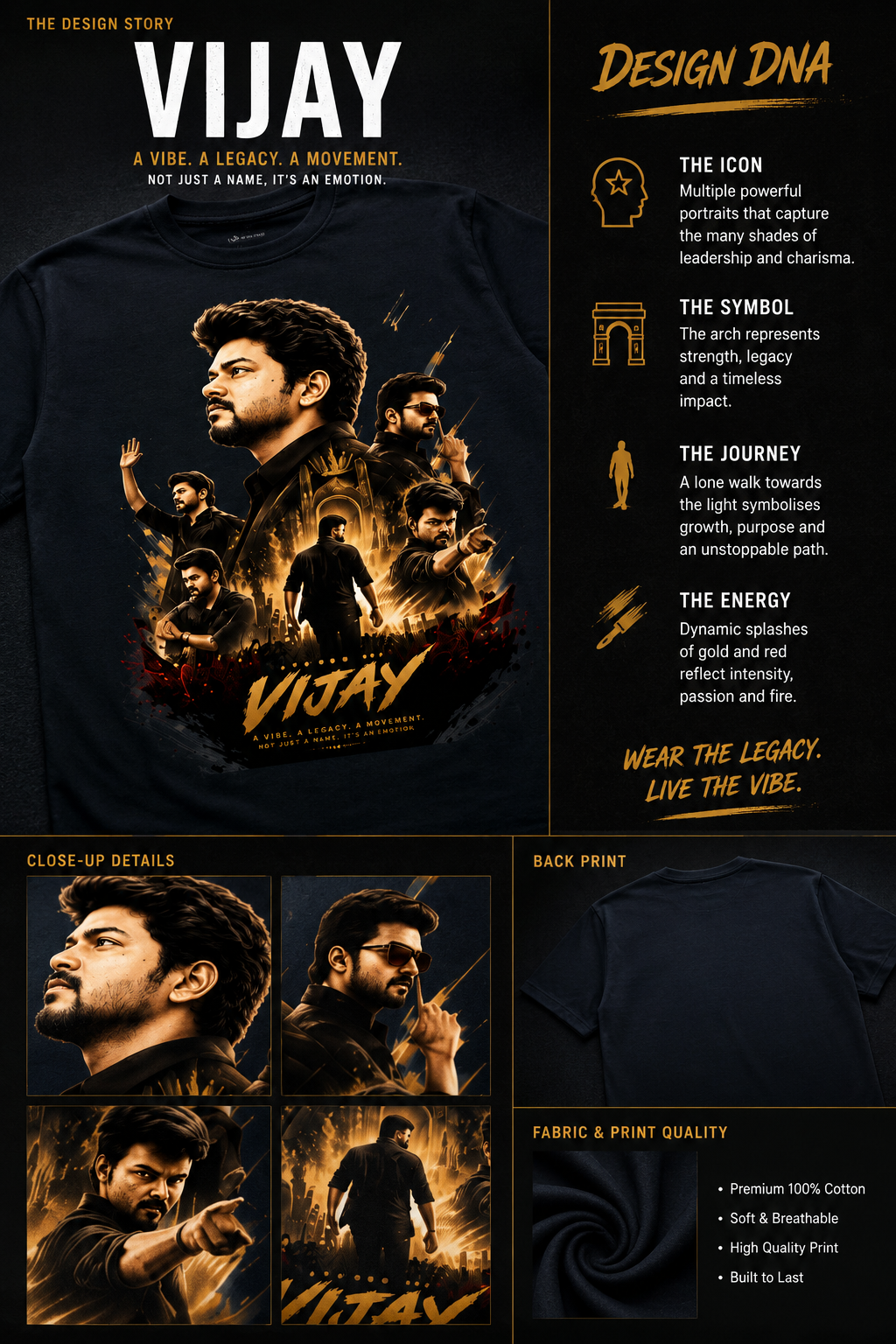 Vijay Signature Graphic Regular Fit Crew T-Shirt | Premium DTF Printed