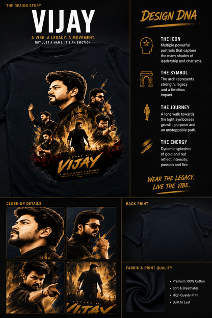 Vijay Signature Graphic Regular Fit Crew T-Shirt | Premium DTF Printed