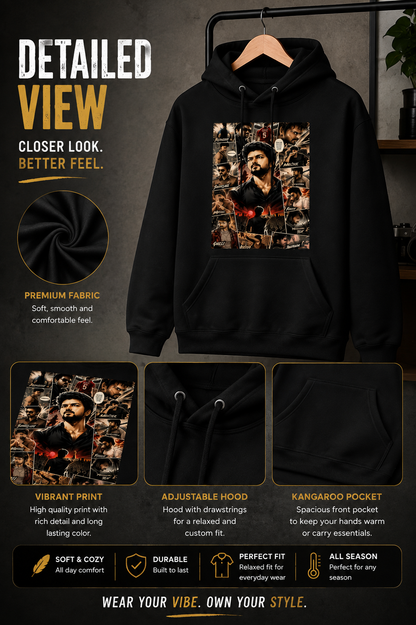 Thalapathy Cinematic Collage Premium Unisex Hoodie | DTF Printed