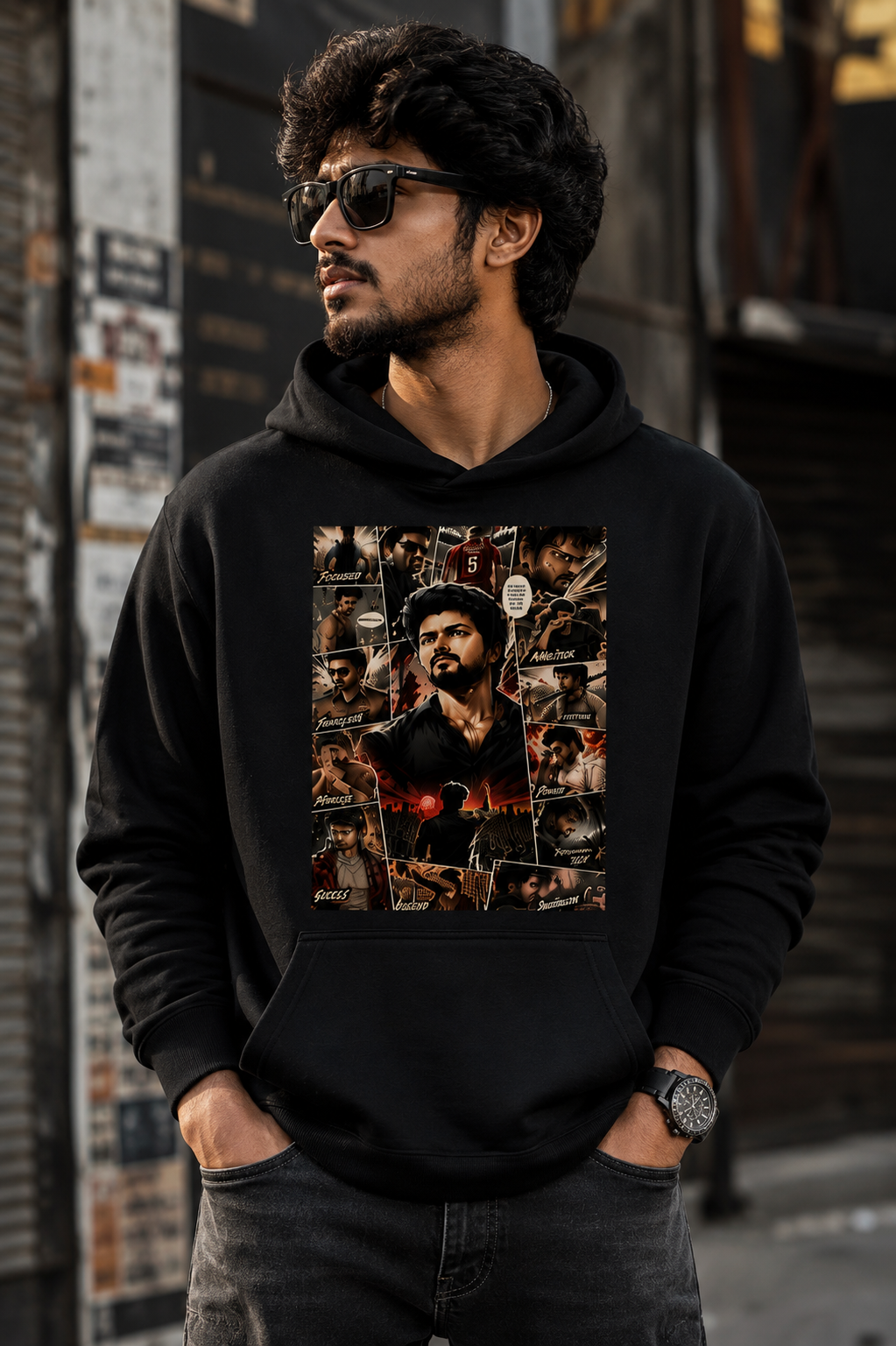 Thalapathy Cinematic Collage Premium Unisex Hoodie | DTF Printed