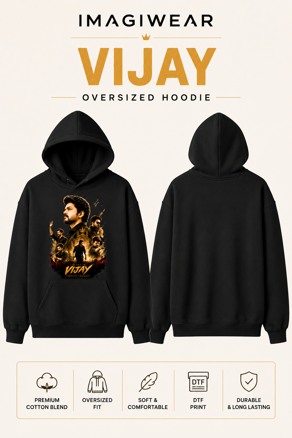 Vijay Signature Graphic Premium Unisex Hoodie | DTF Printed