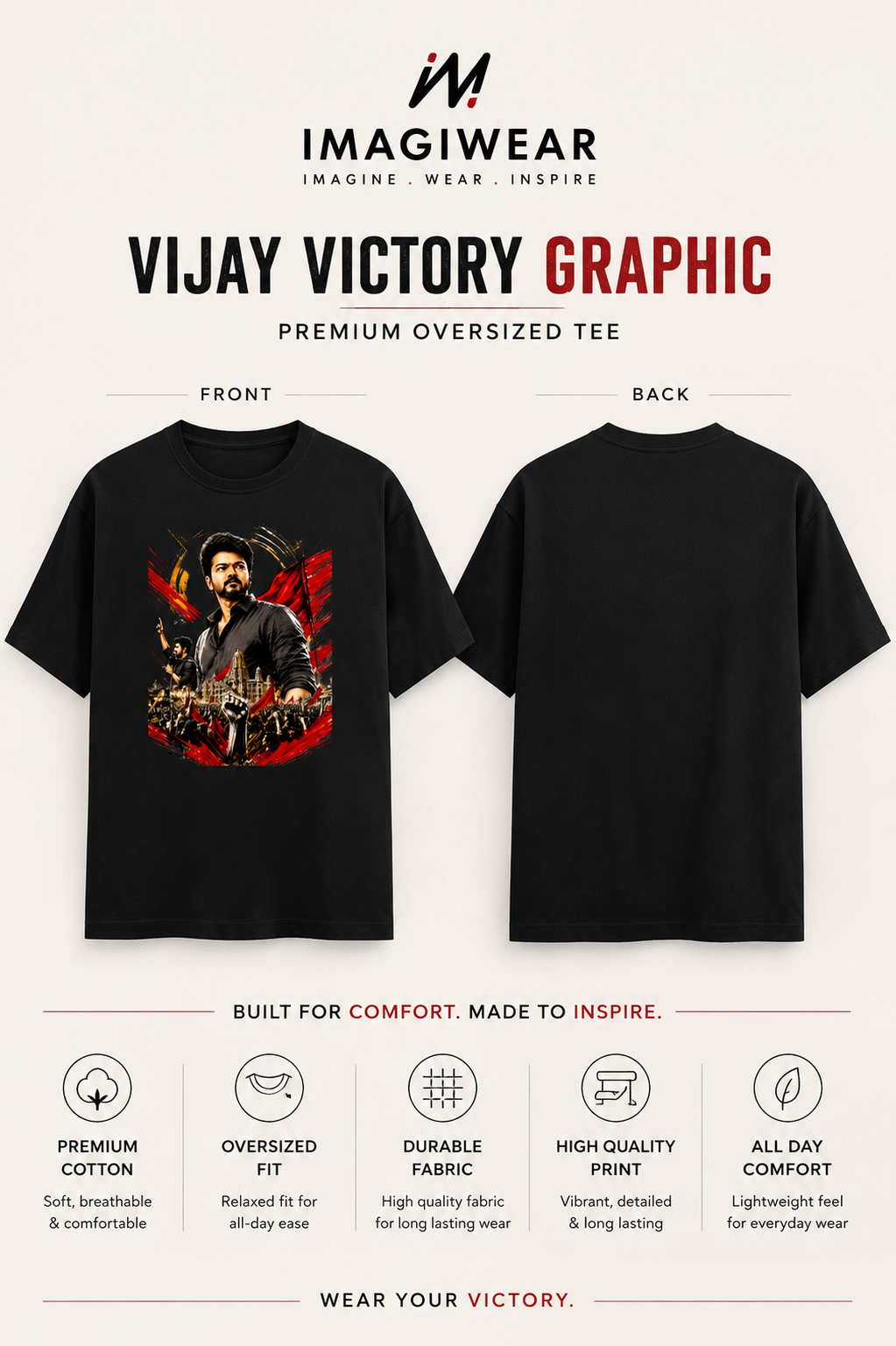 Vijay Rising Graphic Regular Fit Crew T-Shirt | Premium DTF Printed