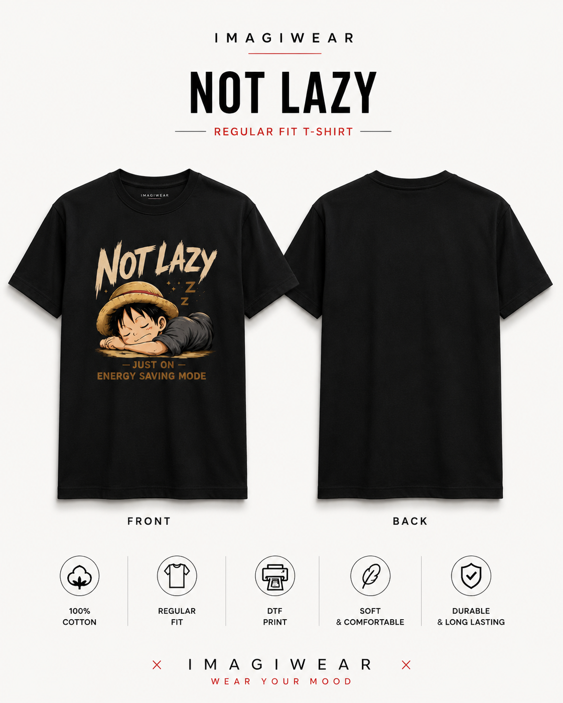 Not Lazy Just Energy Saving Mode Regular Fit Graphic T-Shirt