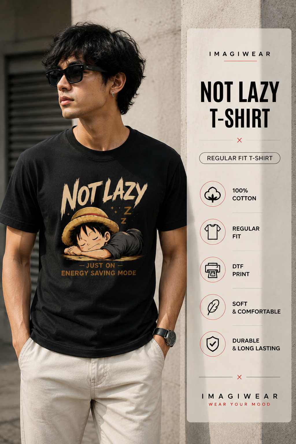 Not Lazy Just Energy Saving Mode Regular Fit Graphic T-Shirt