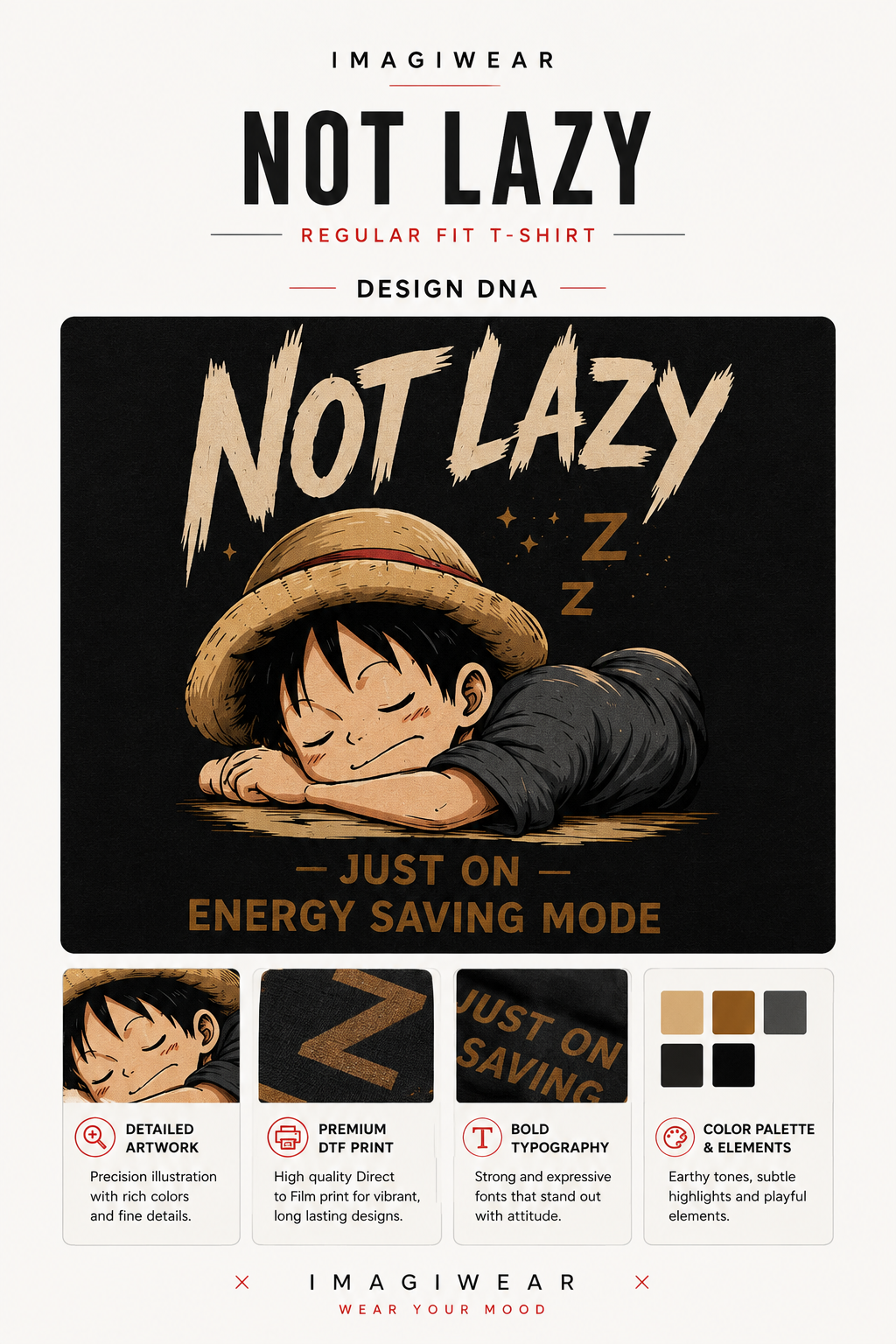 Not Lazy Just Energy Saving Mode Regular Fit Graphic T-Shirt