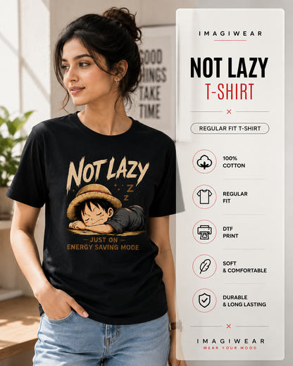 Not Lazy Just Energy Saving Mode Regular Fit Graphic T-Shirt