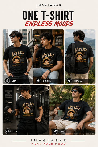 Not Lazy Just Energy Saving Mode Regular Fit Graphic T-Shirt