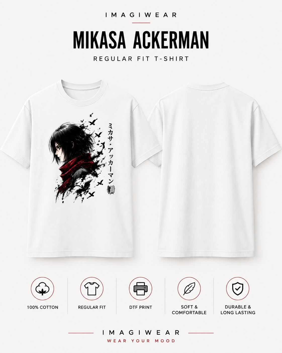 Mikasa Ackerman Red Scarf Regular Fit T-Shirt | Attack on Titan Anime Tee