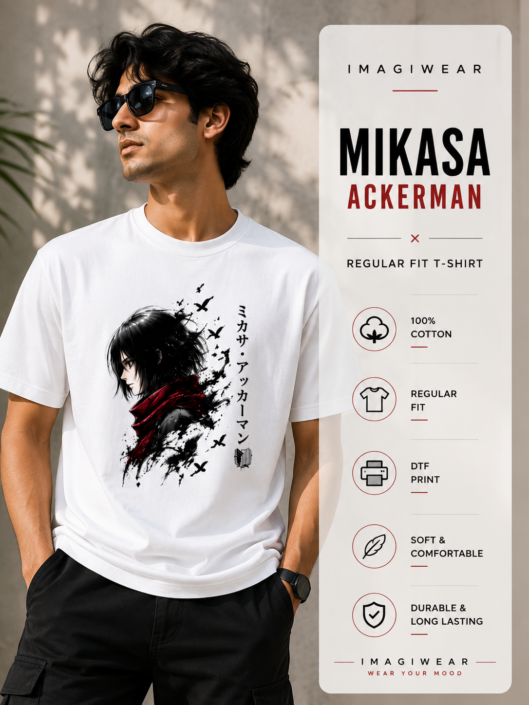 Mikasa Ackerman Red Scarf Regular Fit T-Shirt | Attack on Titan Anime Tee