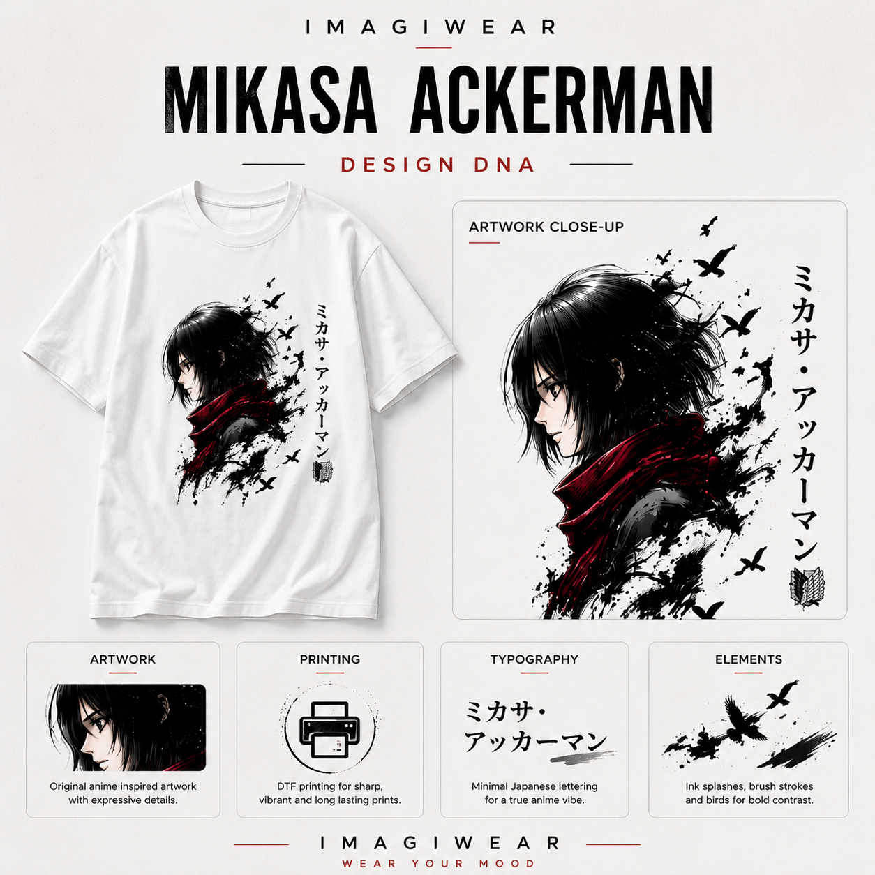 Mikasa Ackerman Red Scarf Regular Fit T-Shirt | Attack on Titan Anime Tee