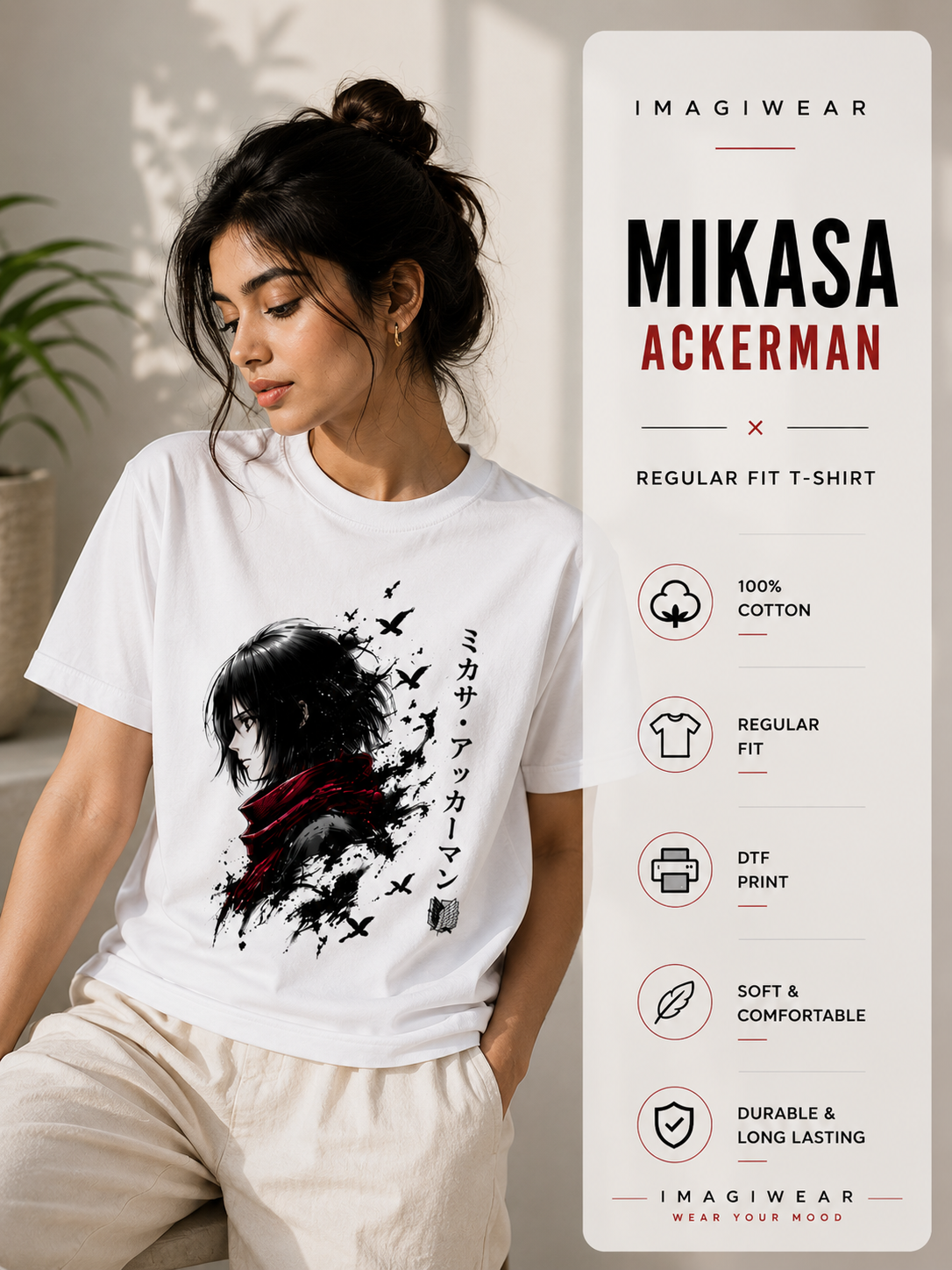 Mikasa Ackerman Red Scarf Regular Fit T-Shirt | Attack on Titan Anime Tee