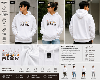 Meow Oversized Hoodie | Cute Cat Graphic Streetwear Hoodie