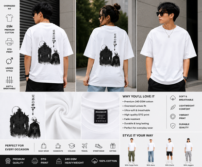 Fullmetal Alchemist: Brotherhood Elric Brothers Back Print Oversized T-Shirt | Edward & Alphonse Anime Graphic Tee