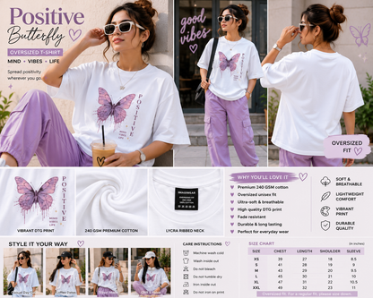 Positive Butterfly Oversized T-Shirt | Minimalist Aesthetic Graphic Tee