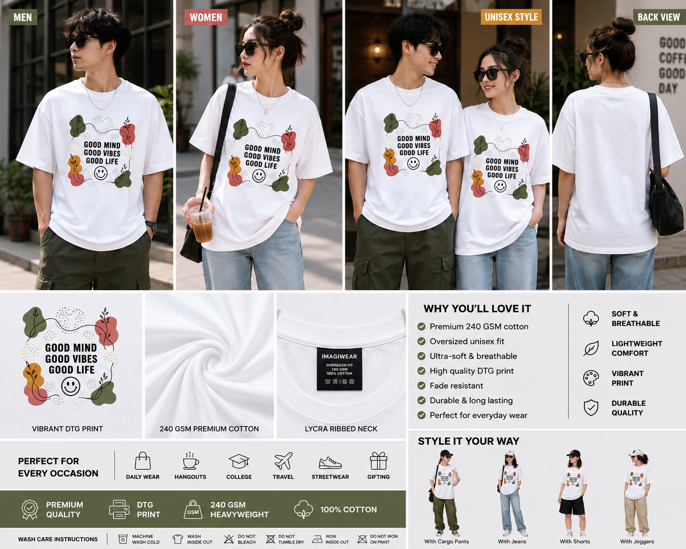 Product Title  Good Mind Good Vibes Oversized T-Shirt | Positive Graphic Streetwear Tee