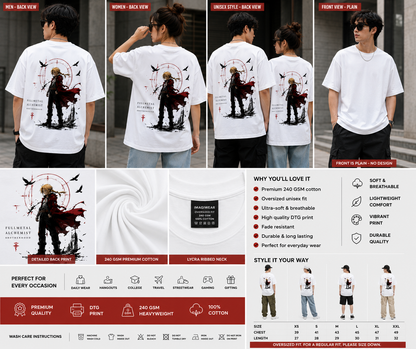 Fullmetal Alchemist: Brotherhood Edward Elric Back Print Oversized T-Shirt | Anime Graphic Tee