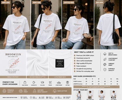 Brooklyn Bloom Oversized T-Shirt | Minimalist NYC Graphic Tee