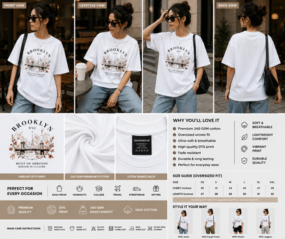 Brooklyn NYC Oversized T-Shirt | Vintage Cityscape Graphic Tee