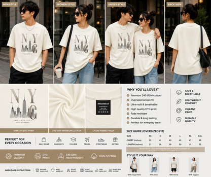 NYC Skyline Oversized T-Shirt | Minimalist City Graphic Tee