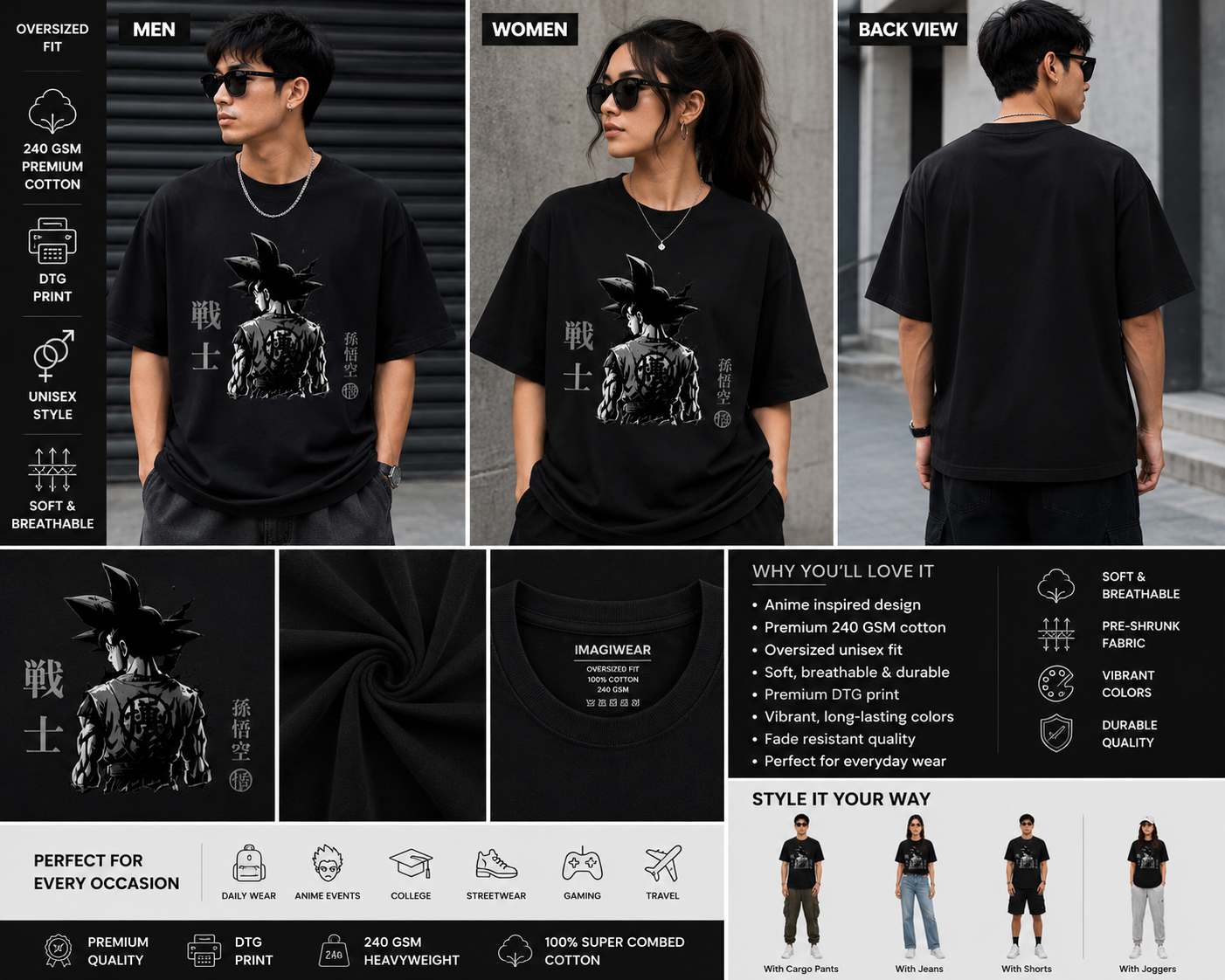 Saiyan Warrior Oversized T-Shirt | Anime Inspired Streetwear Graphic Tee