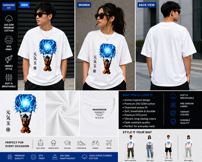 Dragon Ball Spirit Bomb Oversized T-Shirt | Goku Genki Dama Anime Graphic Tee | Dragon Ball Z Streetwear