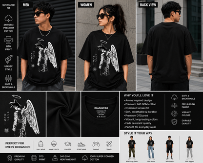 Dragon Ball Goku Tribute Oversized T-Shirt | Angel Goku Anime Graphic Tee | Dragon Ball Z Streetwear