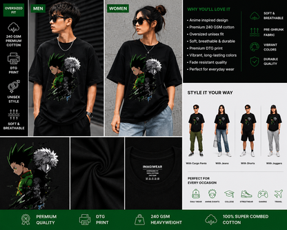 Hunter × Hunter Gon Freecss & Killua Zoldyck Oversized T-Shirt | Anime Graphic Tee | Hunter x Hunter Streetwear