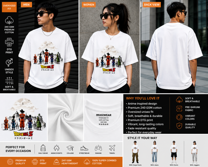 Dragon Ball Z Warrior Lineup | Oversized Unisex Anime T-Shirt