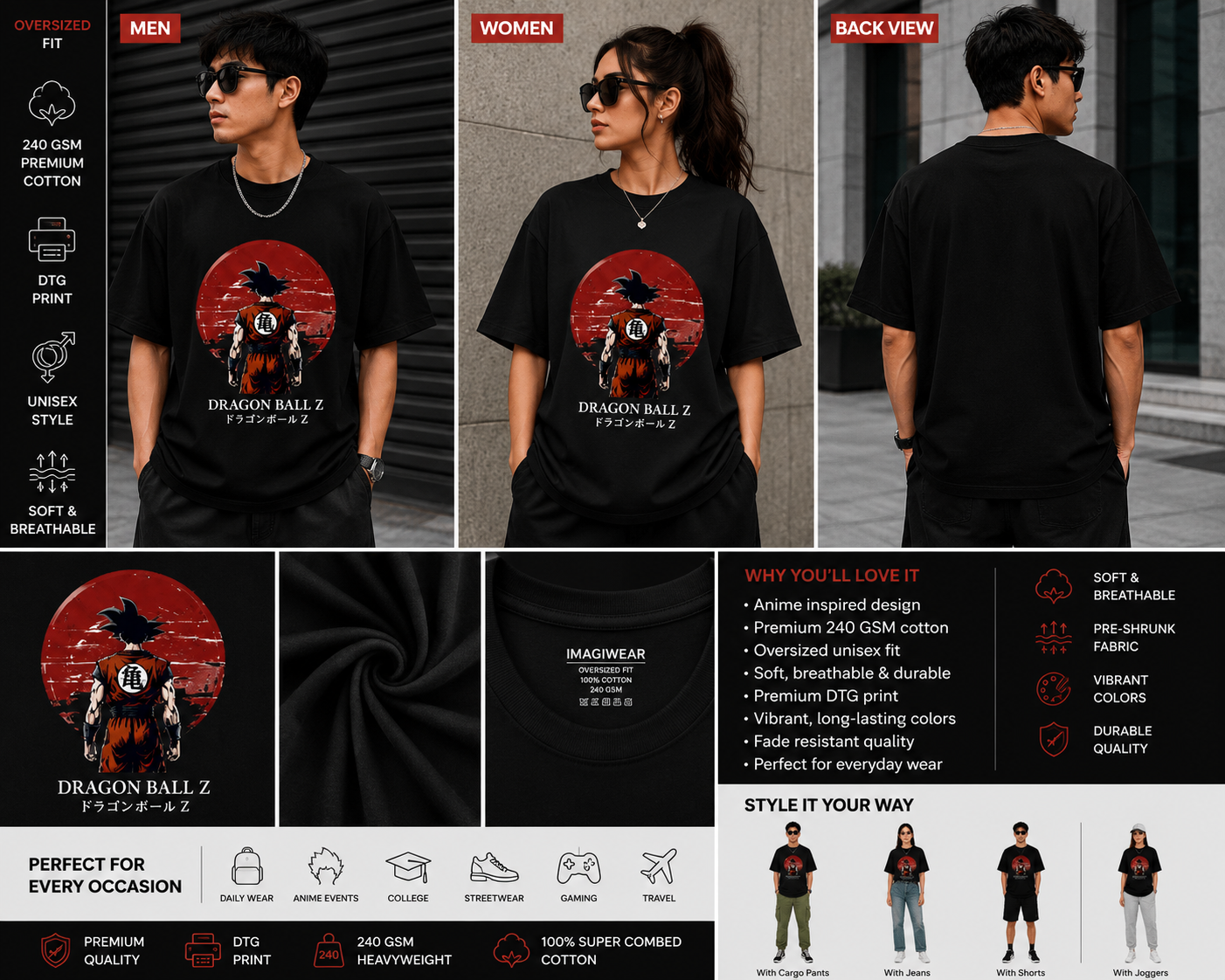 Crimson Warrior Oversized T-Shirt | Anime Inspired Streetwear Graphic Tee