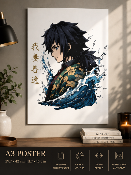 Giyu Tomioka Water Style A3 Anime Poster | Premium 300 GSM Wall Art for Bedroom, Gaming Room & Office