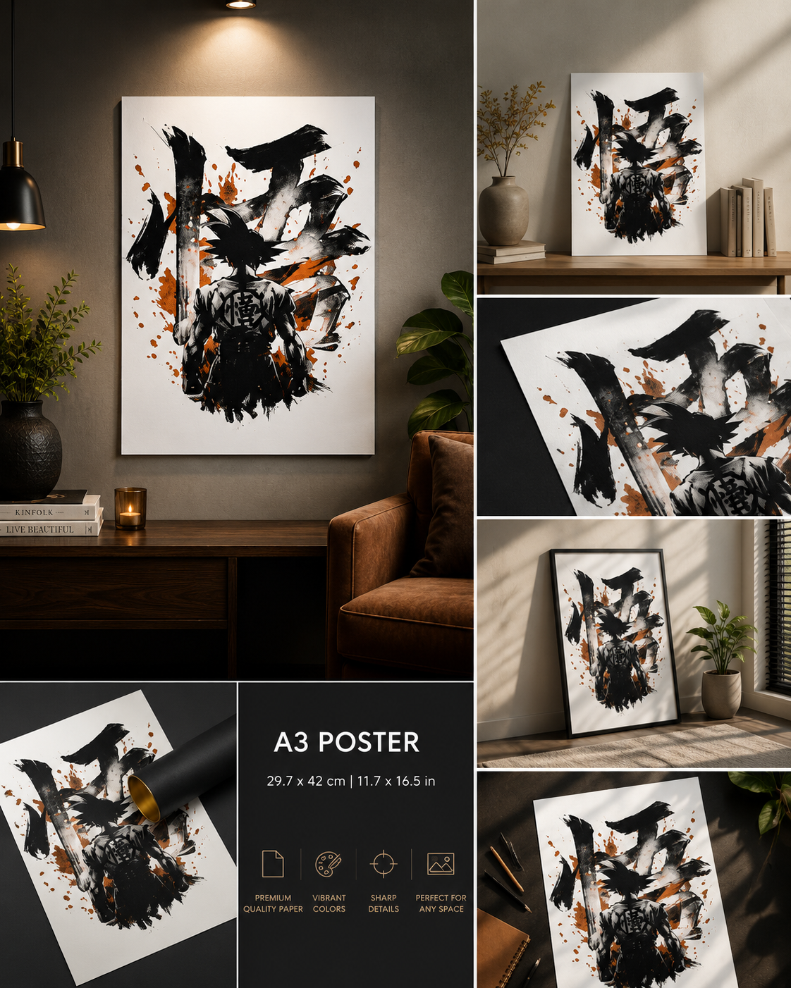 Dragon Ball Saiyan Warrior Kanji A3 Anime Poster | 300 GSM Wall Art
