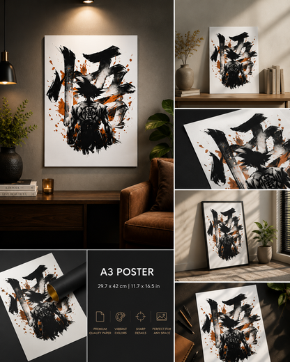 Dragon Ball Saiyan Warrior Kanji A3 Anime Poster | 300 GSM Wall Art