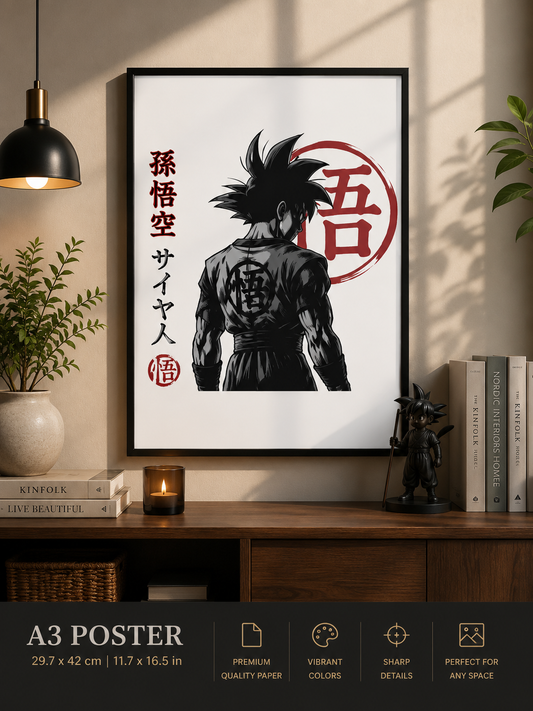 Son Goku Kanji A3 Anime Poster | Premium 300 GSM Minimalist Wall Art for Bedroom, Gaming Room & Office