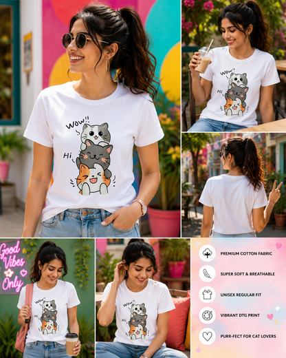 Cute Kawaii Cat Stack T-Shirt | Funny Cat Lover Women's Premium Tee