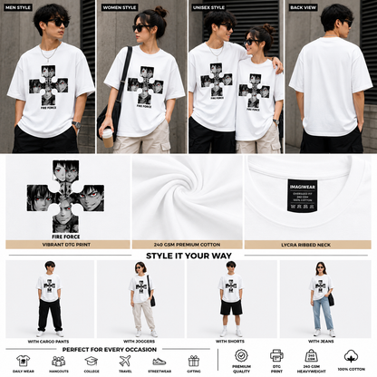 Fire Force Character Collage Oversized T-Shirt | Enen no Shouboutai Anime Graphic Tee | Fire Force Streetwear