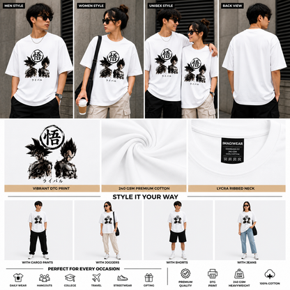 Dragon Ball Rivals Oversized T-Shirt | Goku & Vegeta Anime Graphic Tee | Dragon Ball Z Streetwear